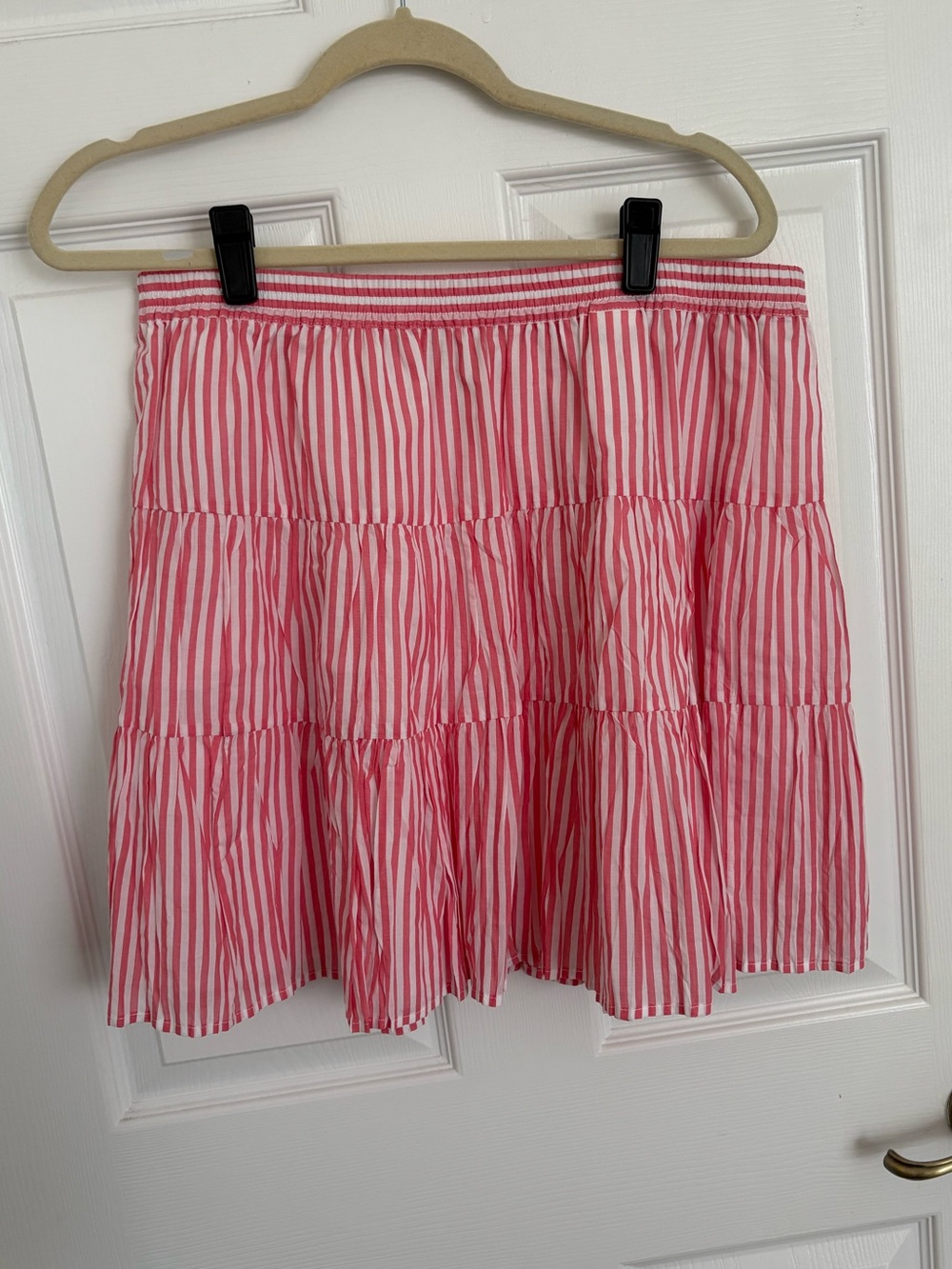 Michael Kors Pink and White Striped Tiered Mini Skirt